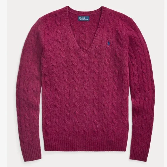 Polo Ralph Lauren Wool Cashmere Cable Knit V-Neck Sweater - Picture 4 of 5